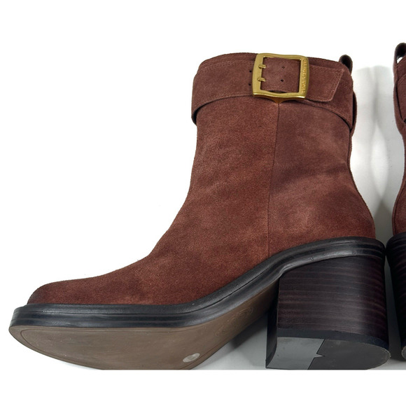 Vince Camuto Bembonie Ankle Boots Burgundy Suede Women's 7M Gold Buckle New - Picture 5 of 13